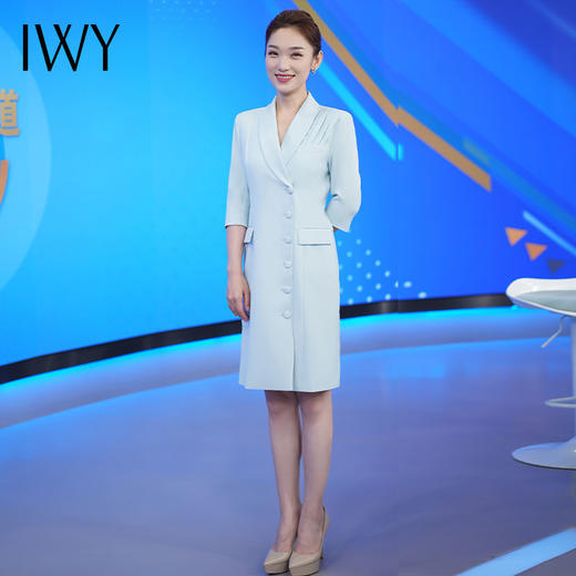IWY/七分袖蓝色西装连衣裙女气质名媛风主持人正装职业西装连衣裙Q13131 商品图3