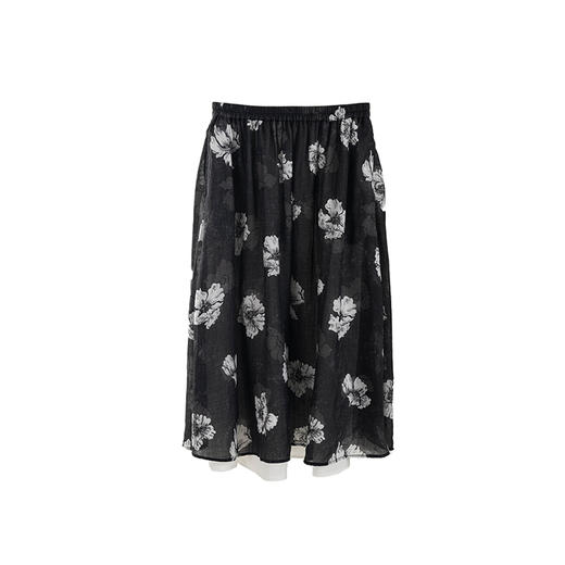 绽放562【黑白灰系列·花的姿态】苎麻双层花朵印花假两件半身裙 商品图4