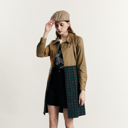 谜底风衣女2023秋新款复古时尚H型中长款外套长袖配腰带233ME1120 商品图1