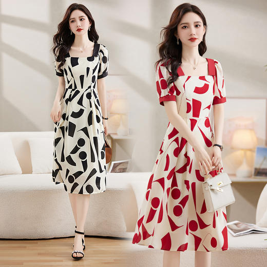 夏季新款，拼色优雅方领连衣裙HR-ZYIF2523-1 商品图4