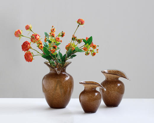 中古风磁粉咖色玻璃花瓶餐桌花器摆件工艺品 商品图1