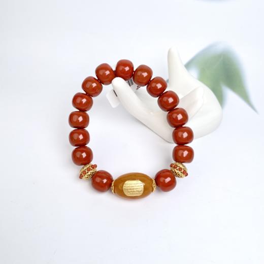 S925南红单圈手串-满肉老型珠蜜蜡枣珠 商品图0