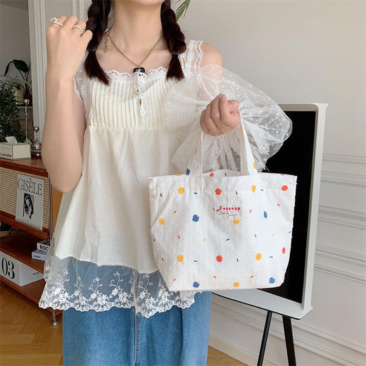 【新款ins夏日糖豆帆布包】大容量背包 小清新手拎包 大学生书袋 时尚ins风简约好搭配 商品图1