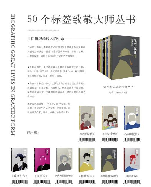 50个标签致敬大师系列丛书（海明威、爱因斯坦、特斯拉、狄更斯、福尔摩斯、香奈儿、大卫鲍伊） 商品图0