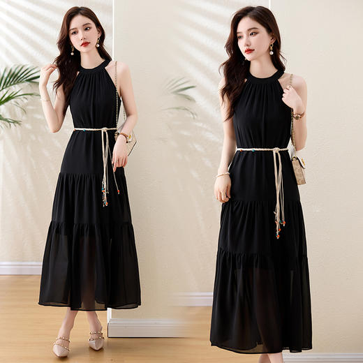 端庄优雅减龄搭配手工编织腰带无袖连衣裙HR-ZYIF2528-1 商品图1