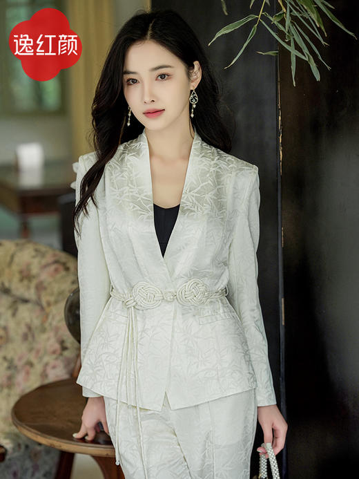 逸红颜明月优选#『琉萤』中式进口提花收腰西服上衣，淡雅却气场十足！ 商品图10