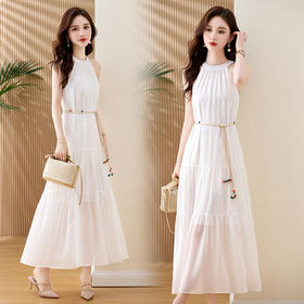 端庄优雅减龄搭配手工编织腰带无袖连衣裙HR-ZYIF2528-1
