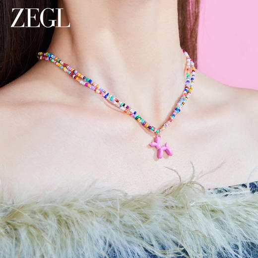 ZEGL气球狗叠戴串珠项链女夏日多巴胺y2k彩色珠子甜酷锁骨链配饰 商品图1