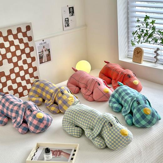 纯棉全棉色织水洗棉格子小萌狗趴趴狗抱枕 商品图6