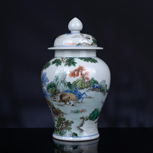 青花五彩林深见鹿将军罐 商品图2