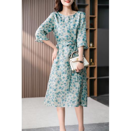 YX【现货7天】碎花苎麻连衣裙女中长款2023夏季新款韩版宽松显瘦直筒裙子 商品图4