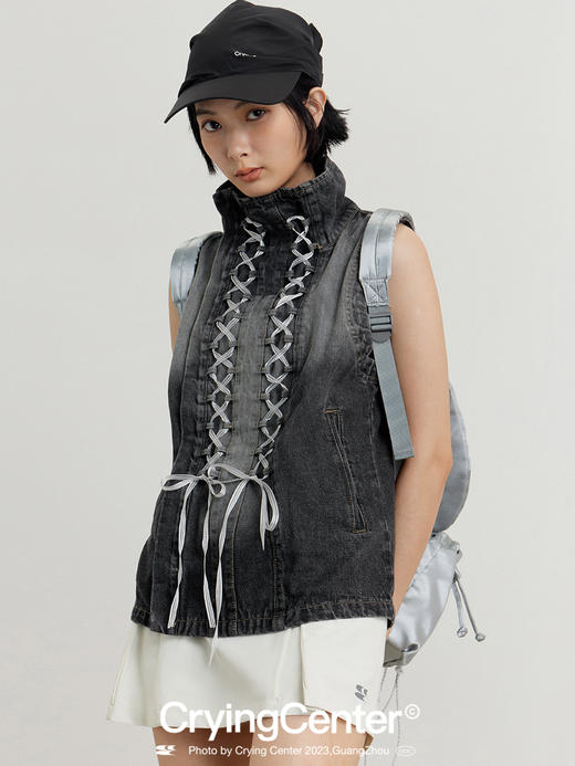CryingCenter 做旧绑带牛仔马甲外套 朋克芭蕾千禧y2k  哭喊中心 商品图3