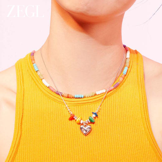 ZEGL爱心碎银子串珠多巴胺项链女夏日y2k2023新款爆款彩色锁骨链 商品图4