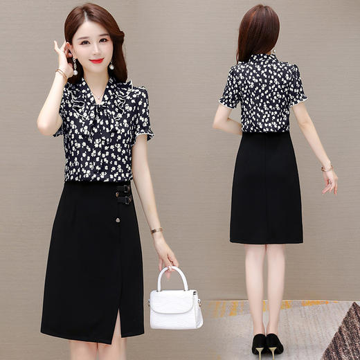 时尚修身，拼结假两件中长裙印花连衣裙QYM-JJ-6123A55-Y 商品图2