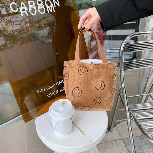 【ins灯芯绒复古手提布袋】文艺学生妈咪便当包 通勤手拎饭盒袋 里外双层面料外灯芯绒布内优质纯棉里布 舒适耐磨简单便捷 商品图8