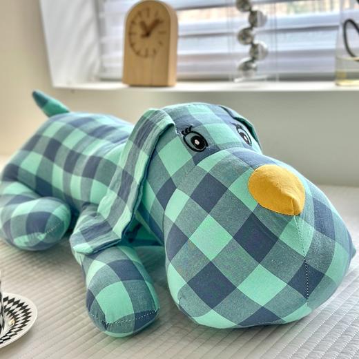 纯棉全棉色织水洗棉格子小萌狗趴趴狗抱枕 商品图0