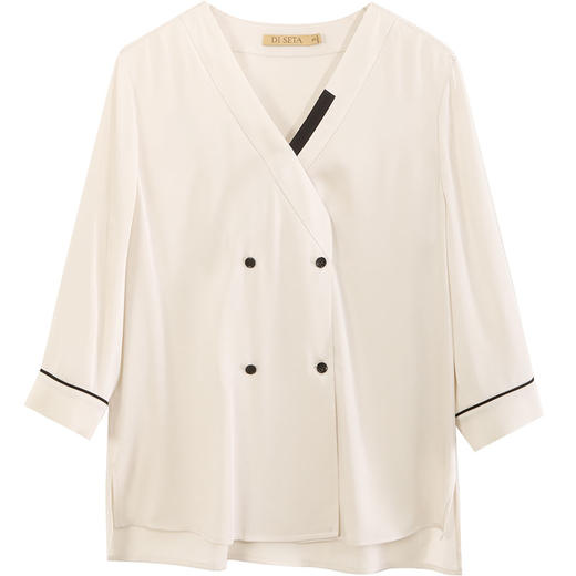 玳莎撞色V领真丝衬衣女简约职场通勤七分袖桑蚕丝上衣  DC31201 商品图4