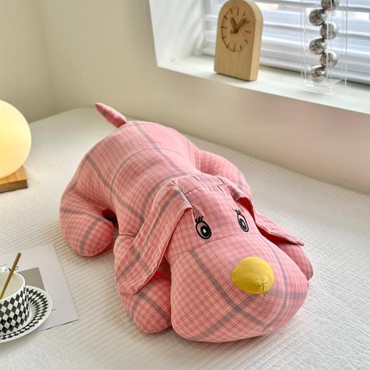 纯棉全棉色织水洗棉格子小萌狗趴趴狗抱枕 商品图4