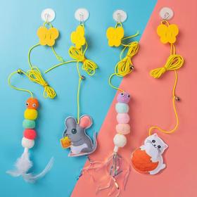 新款可爱逗猫棒挂门荡秋千猫咪玩具弹力绳带铃铛自嗨随机款式