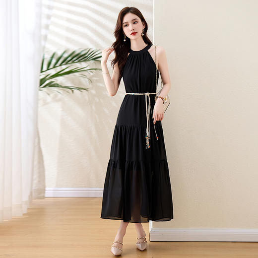 端庄优雅减龄搭配手工编织腰带无袖连衣裙HR-ZYIF2528-1 商品图4
