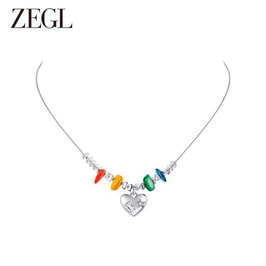 ZEGL爱心碎银子串珠多巴胺项链女夏日y2k2023新款爆款彩色锁骨链 商品图0