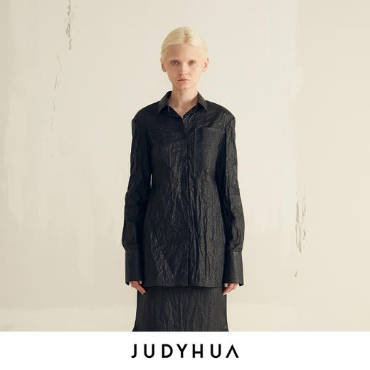JUDYHUA 纸感材质弧线设计衬衫 商品图0