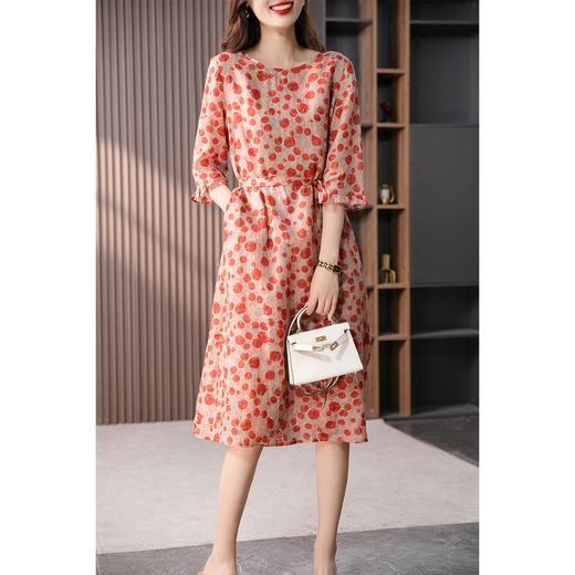 YX【现货7天】碎花苎麻连衣裙女中长款2023夏季新款韩版宽松显瘦直筒裙子 商品图0