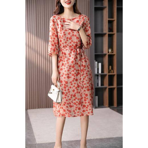 YX【现货7天】碎花苎麻连衣裙女中长款2023夏季新款韩版宽松显瘦直筒裙子 商品图1