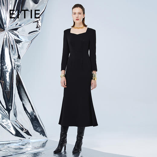 EITIE爱特爱秋季新款时尚大气桃心领黑色修身礼服连衣裙7577210 商品图0