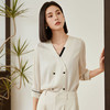 玳莎撞色V领真丝衬衣女简约职场通勤七分袖桑蚕丝上衣  DC31201 商品缩略图0