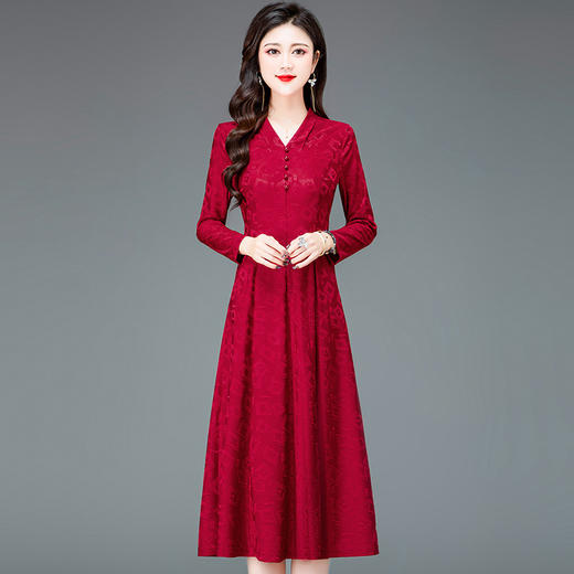 QYM H1135-Y连衣裙时尚妈妈装中长款A字裙 商品图0