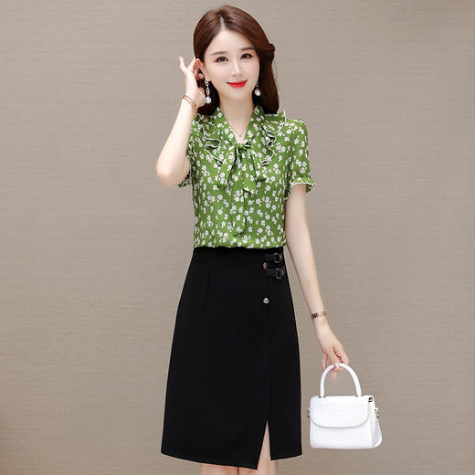 时尚修身，拼结假两件中长裙印花连衣裙QYM-JJ-6123A55-Y 商品图0