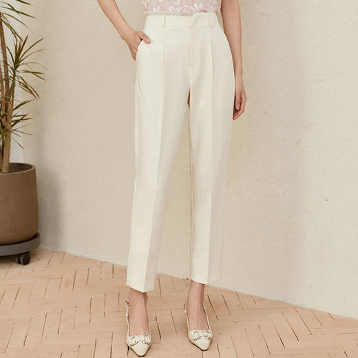 玳莎百褶花边设计感高腰西裤女2023年秋季新款小众显瘦通勤长裤  DC36302 商品图0