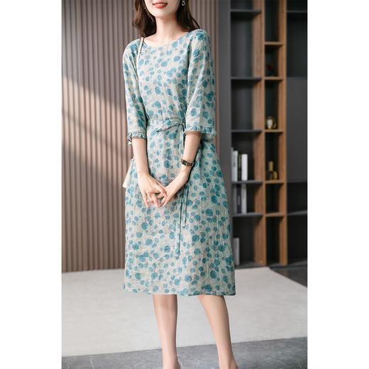 YX【现货7天】碎花苎麻连衣裙女中长款2023夏季新款韩版宽松显瘦直筒裙子 商品图3