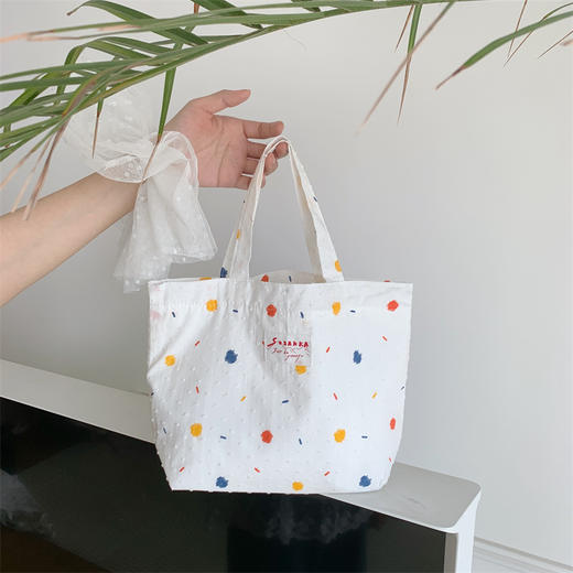 【新款ins夏日糖豆帆布包】大容量背包 小清新手拎包 大学生书袋 时尚ins风简约好搭配 商品图6