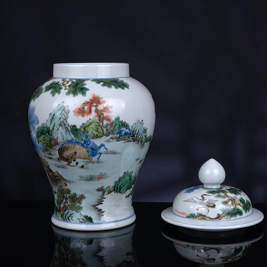 青花五彩林深见鹿将军罐 商品图4