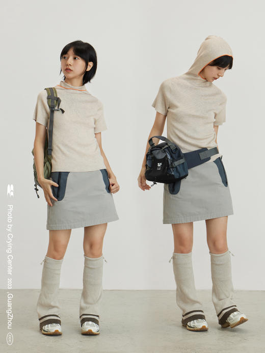 CryingCenter 燕麦色运动感连帽紧身针织短袖tee 哭喊中心 商品图1