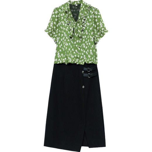 时尚修身，拼结假两件中长裙印花连衣裙QYM-JJ-6123A55-Y 商品图4