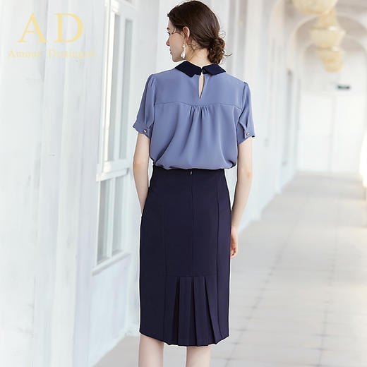 秒杀半裙69！AD夏季时尚气质短袖蓝色衬衫半裙套装名媛正装 商品图4