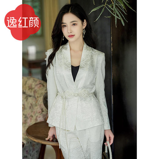 逸红颜明月优选#『琉萤』中式进口提花收腰西服上衣，淡雅却气场十足！ 商品图4
