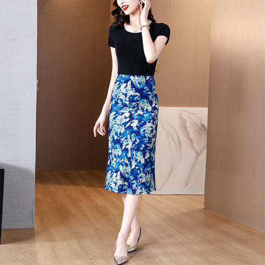 气质感高腰修身显瘦，荷叶边碎花鱼尾包臀裙AHM-yme7097 商品图2