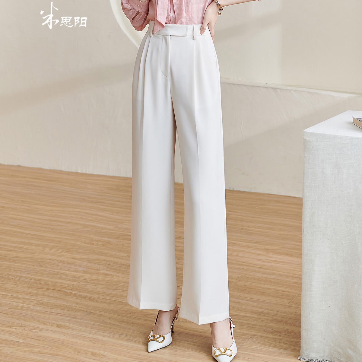 剩XXL/S/L/XL 米思阳2026春季新款百搭通勤压褶西装裤垂感黑色阔腿裤长裤女1750