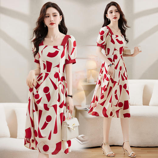 夏季新款，拼色优雅方领连衣裙HR-ZYIF2523-1 商品图1