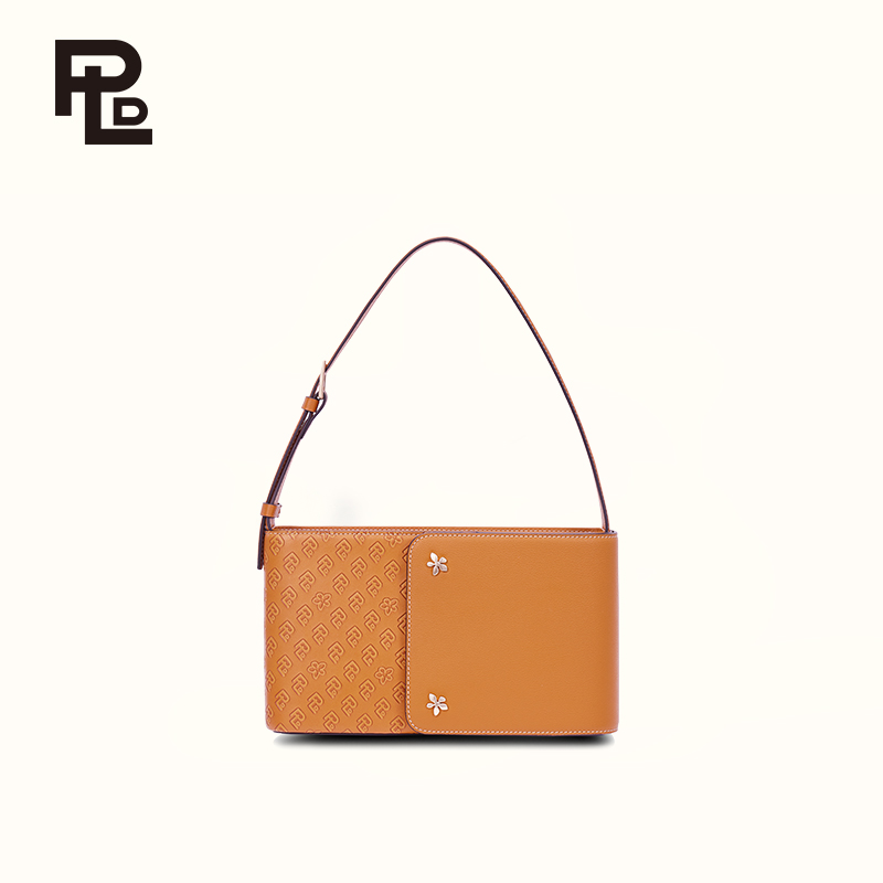 保兰德PLD东方雅奢45度老花经典系列头层牛皮叠盖包1号通勤必备女包