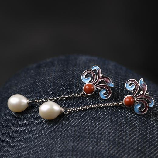 【露霏】S925银景泰蓝南红玛瑙淡水珍珠耳饰【SCH-SY32443】 商品图1