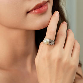 Manreya玛芮雅“银河夜曲”铜镀白金淡水珍珠戒指