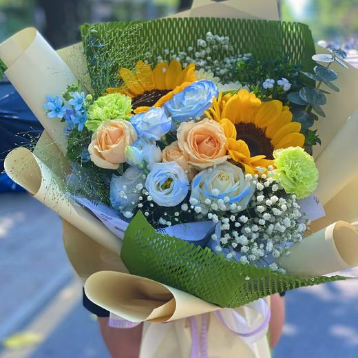 向日葵碎冰蓝花束 商品图1