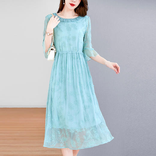 SM  82393182真丝桑蚕丝连衣裙女时尚气质高贵短袖裙 商品图0