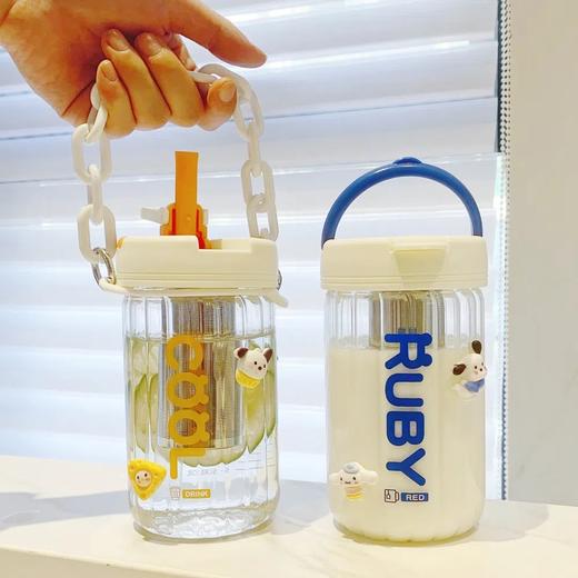 「四款可选！颜值派」吸管杯子ins简约小众韩系塑料杯茶水分离水杯女上班族餐饮用具 商品图1