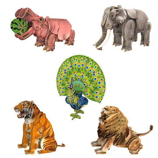 博物文创 为自然发声系列立体拼插纸模之动物园 绿孔雀河马非洲狮东北虎亚洲象 商品图4